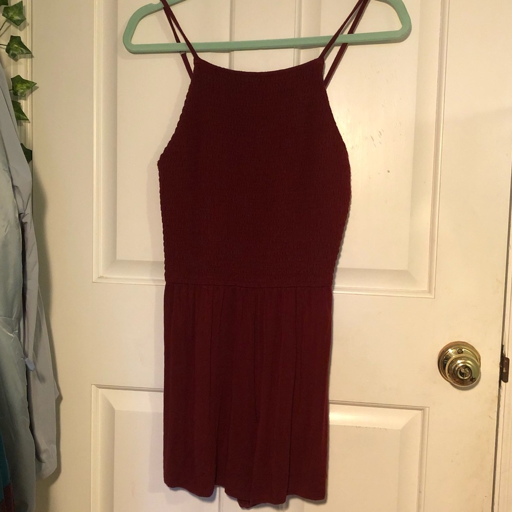 Red hollister smocked romper